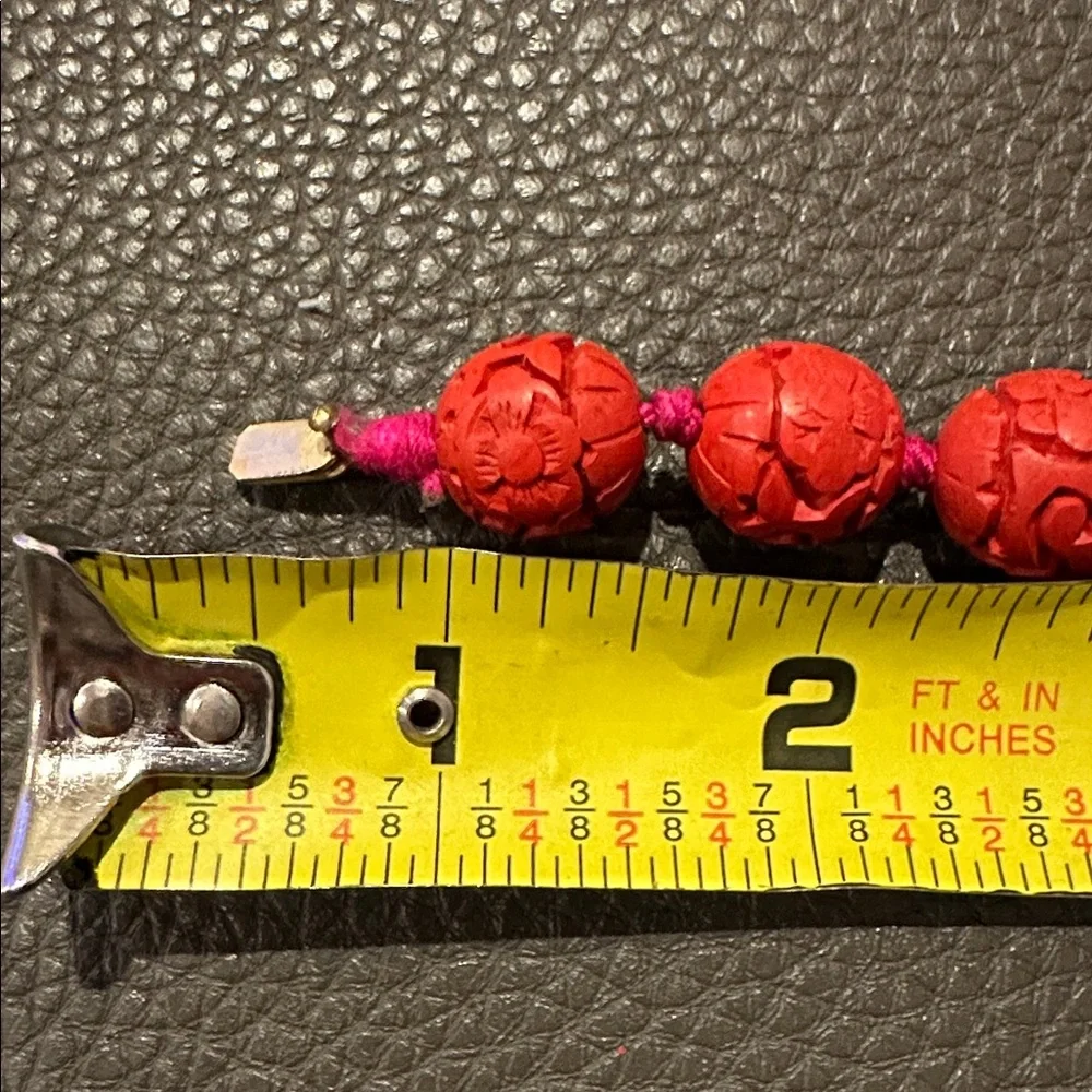 Vintage Hand Carved 28” Cinnabar Necklace